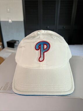 White Baseball Cap with Red & Blue 'P'  Phillies Patch